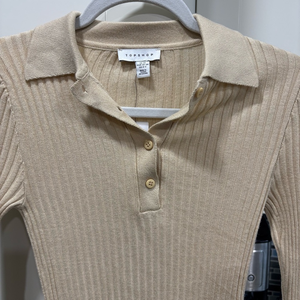NWT Topshop collared ribbed long sleeve top - Picture 2 of 5